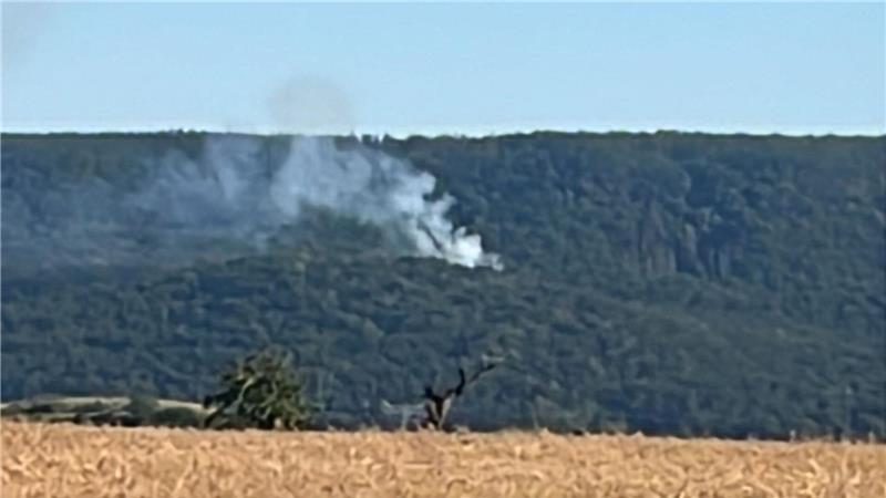 Rauch steigt aus dem Wald auf.