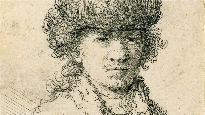 Der junge Rembrandt mit lockigem Haar und einer Pelzmütze 