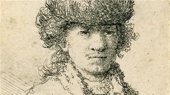 Der junge Rembrandt mit lockigem Haar und einer Pelzmütze 