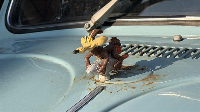 Von Ami-Schlitten bis Zündapp: Apenser Clique fährt auf Oldtimer ab Roadrunner als Symbolfigur auf der Haube des VW-Käfers.