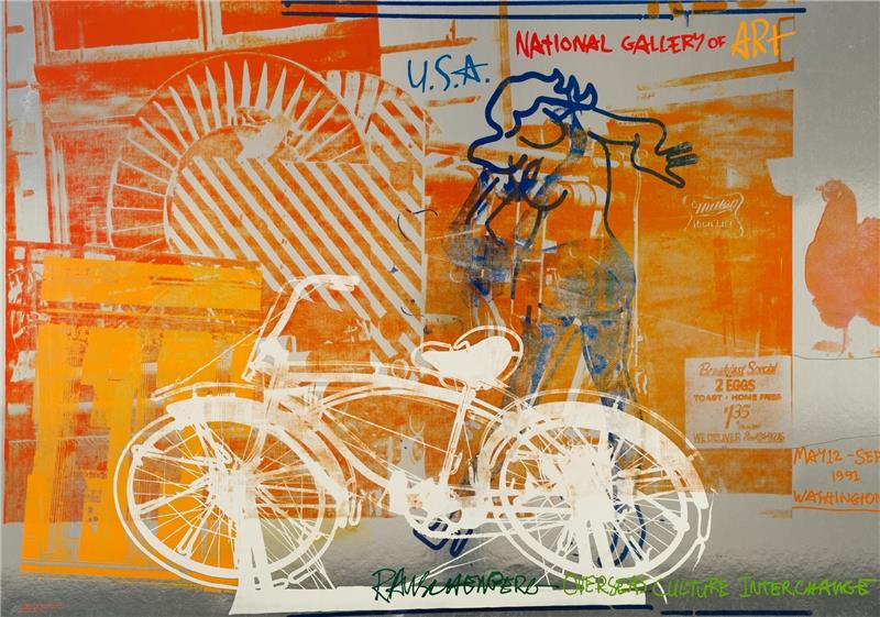 Robert Rauschenberg: Rauschenberg Overseas Culture Interchange , National Gallery of Art, Washington D.C., Mai bis September 1991, Siebdruck auf silber beschichtetem Papier, 66,9 x 99,4 cm. © Robert Rauschenberg Foundation / VG Bild-Kunst, 