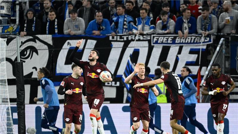 Romulo (RB Leipzig) jubelt nach seinem Tor zum 1:1.