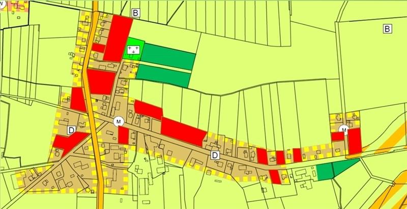Rot gekennzeichnet sind die möglichen Bauflächen in Bossel. Hier ist die Nachfrage allerdings nicht so groß wie für Burweg und Blumenthal. Plan: Gemeinde Burweg