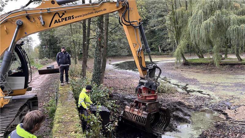 Rückblick: Bagger befreien einen Teich von Fäulnisschlamm.