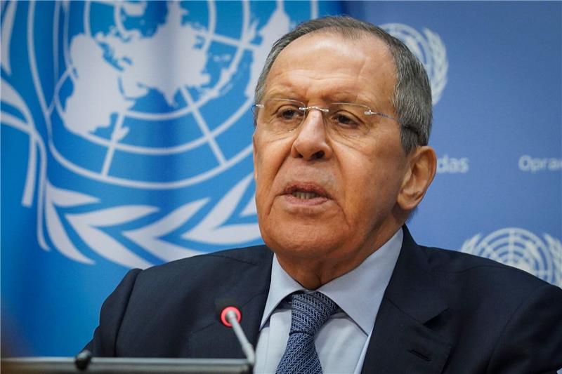 Russlands Außenminister Sergej Lawrow während einer Pressekonferenz im Hauptquartier der Vereinten Nationen.