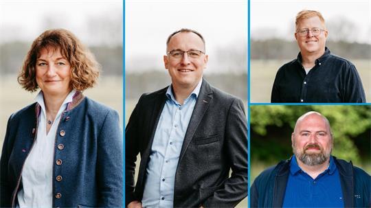 Sandra Lemmermann (Kutenholz) bleibt und Tim Bardenhagen (Deinste) wird Bürgermeister. Marcel von der Lieth (rechts oben) und Dennis Meybauer (rechts unten) können Bürgermeister in Fredenbeck werden.