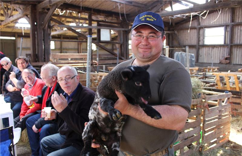 Schafe sind wichtige Deichschützer Schäfer Vasile Buza hat die Teilnehmer der Deichschau auf eine Pause in seine Schäferei eingeladen und zeigt eines seiner Lämmer. Fotos Richter