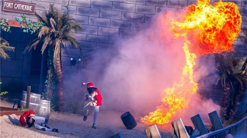 Schauspieler und Stuntmen üben bei der Generalprobe für das Piraten-Open-Air „„Capt`n Joshua Flint – der Pakt mit dem Teufel“. 