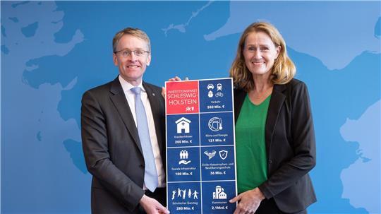 Schleswig-Holsteins Ministerpräsident Daniel Günther und Finanzministerin Silke Schneider planen das größte Investitionspaket in der Landesgeschichte.