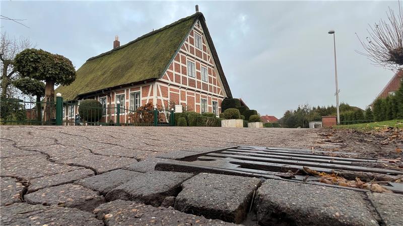 Schmucke Altländer Bauernhäuser an der Straße der Schlaglöcher in Gehrden.