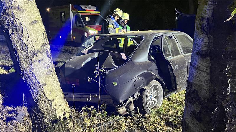 Schrott: Der vollbesetzte BMW prallte auf der B73 zwischen Dollern und Agathenburg mit dem Heck auf einen Baum.
