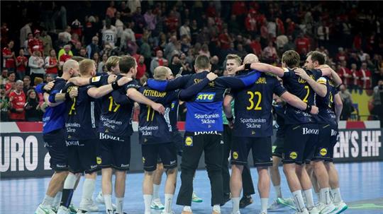 Schwedens Spieler jubeln nach dem Sieg.