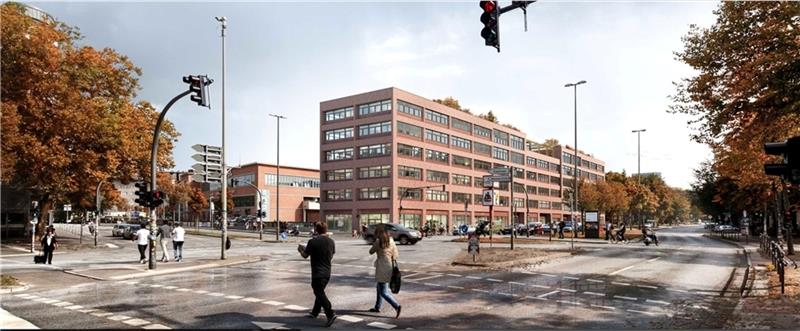 Sechs Stockwerke, 100 Meter lang, Backstein: So soll das Paulihaus aussehen, links dahinter die Rindermarkthalle. Foto: Bloomimages