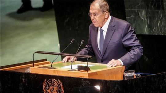 Sergej Lawrow, Außenminister von Russland, spricht bei der Generaldebatte der UN-Vollversammlung in New York.