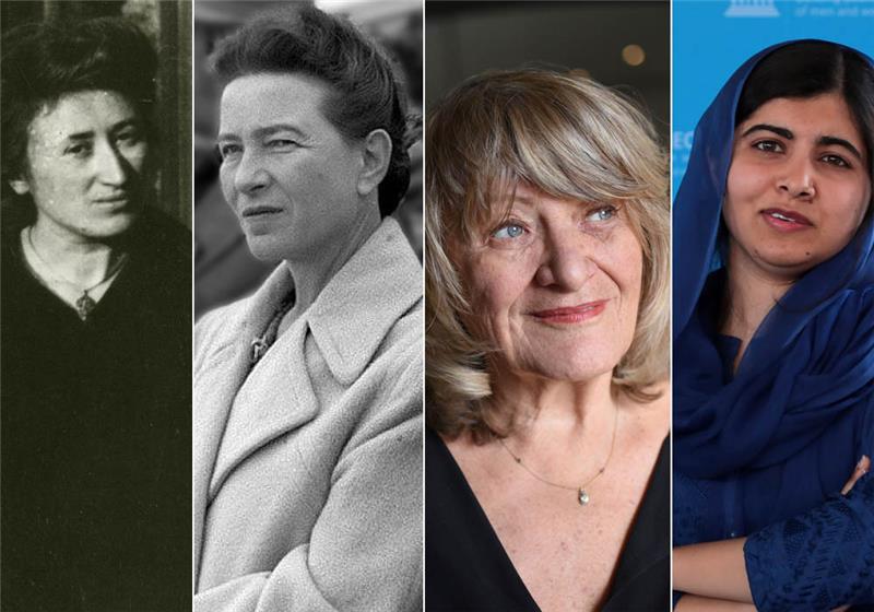 Sie haben die Frauenbewegung geprägt: Rosa Luxemburg, Simone de Beauvoir, Alice Schwarzer, Malala Yousafzai. Fotos: dpa