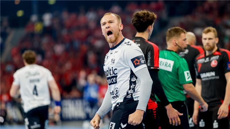 Kiel kämpft sich ins European-League-Finale gegen Melsungen Simon Pytlick bejubelt einen Treffer für Flensburg.