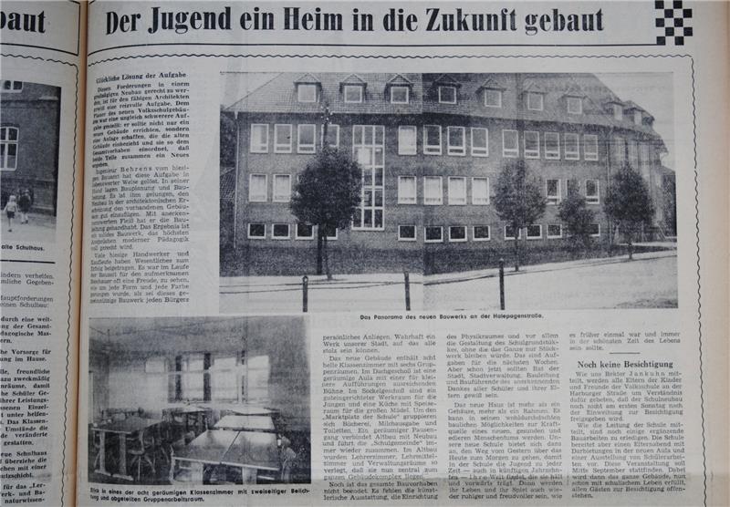 So berichtete das TAGEBLATT am 24. August 1957 über den Schulneubau.