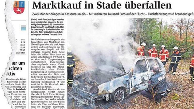 RAF-Terroristen: Stader Marktkauf-Überfall von Bremen aus geplant? So berichtete das TAGEBLATT am 27. Dezember 2012 über den Marktkauf-Überfall in Stade und das Feuer im mutmaßlichen Fluchtfahrzeug.