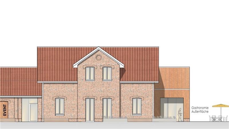 So könnte der Bahnhof Cadenberge sich nach der Sanierung von der Straßenansicht aus präsentieren. Ein kleiner, moderner Anbau ist an der Seite vorgesehen.