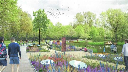 So könnte der Kurpark zur Landesgartenschau 2034 aussehen. Gegen das Großprojekt formiert sich in Cuxhaven derzeit Widerstand. (Grafik)