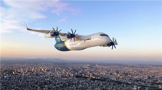 So könnte der kleinere Wasserstoff-Flieger von Airbus für 100 Passagiere aussehen, an dem derzeit geforscht wird.