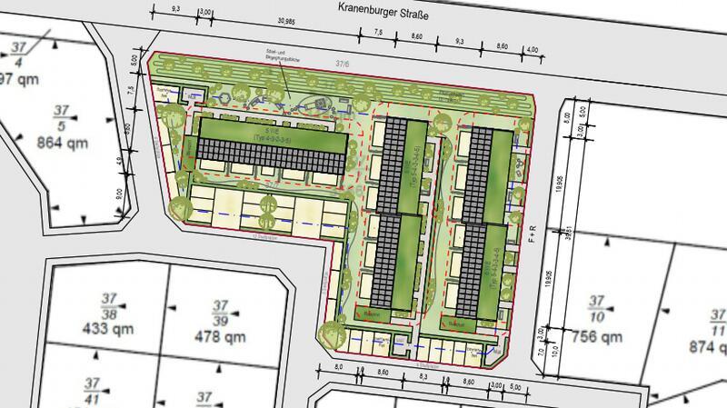Viebrockhaus: Oldendorf gibt grünes Licht für grüne Häuser So könnten die Reihenhäuser im Baugebiet Kranenburger Straße angeordnet werden. Der Lageplan könnte aber noch geändert werden.