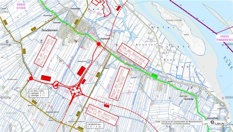 So sehen die Planungen für das Kehdinger Kreuz aus. Nur wenn die Planungen dafür rechtskräftig sind, darf der Elbtunnel für die A20 gebaut werden.