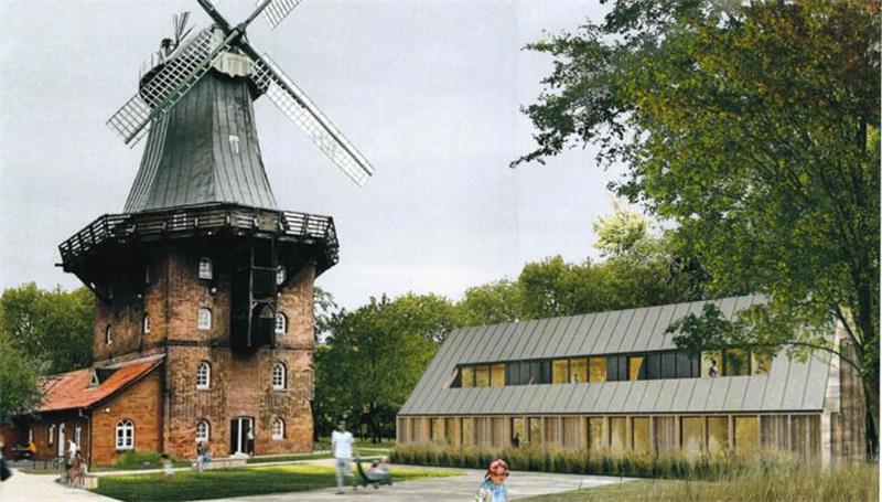 So sieht die Visualisierung die mögliche Zukunft der Mühle am Schiffertor nebst Neubau.