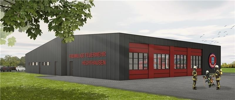 So sieht wahrscheinlich das neue Feuerwehrgerätehaus in Hechthausen aus: An Details der Planung wird jedoch noch gearbeitet. Grafik: Frenzel und Frenzel GmbH