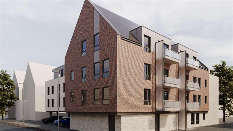 Neubau im Stader Kopenkamp: Wohnstätte und Lindemann feiern Richtfest So soll der Neubau in der Teichstraße in Stade aussehen. Insgesamt entstehen hier 16 Wohneinheiten.
