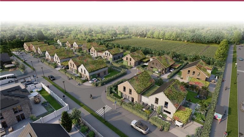 So soll die Smart City in Harsefeld in zwei Jahren aussehen: 19 Häuser mit begrünten Dächern, die von oben bis unten mit umweltschonenden Baustoffen realisiert und energieeffizient betrieben werden. Alle Häuser sind bereits verkauft. Visual