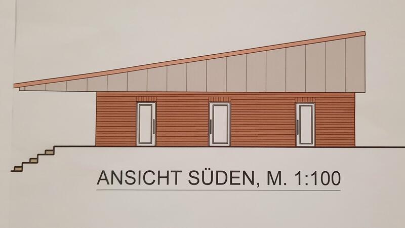 Ahlerstedts neues Wohnzimmer: A/O baut sich ein Zuhause mit Dorftreffpunkt So soll die aus den örtlichen Gegebenheiten geborene Idee einer Treppen-Tribüne vor dem Gebäude aussehen.