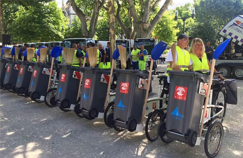 So wie der Müll-Fahrrad-Fuhrpark in Nimes (Südfrankreich) könnten auch Hamburgs neue Müll-Transporter aussehen. Foto: SAS Ocean