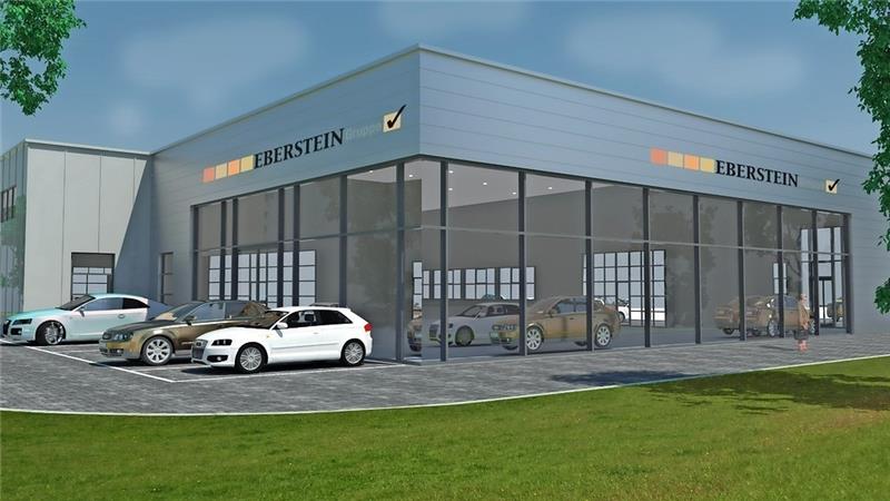 So wird das neue Autohaus am Westende im Sommer 2016 aussehen.
