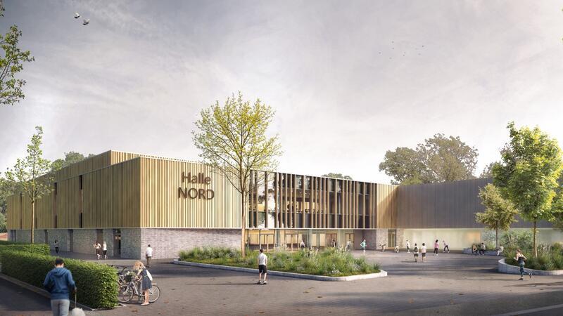 Richtfest der Halle Nord: Architekt rettet Buxtehude vor Fluch So wird die neue Halle Nord aussehen. Insgesamt 31,7 Millionen Euro werden Sporthallen und Außenanlagen kosten.