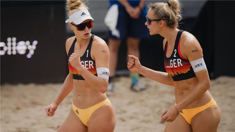 Enttäuschung für Olympia-Zweite Wickler/Ehlers zum EM-Start Souverän im ersten Spiel: Linda Bock (l) und Louisa Lippmann