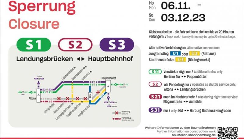 Elbtunnel- und S-Bahn-Sperrung: Diese Termine müssen Pendler kennen Stationsaushang zur bevorstehenden Sperrung des City-Tunnels.