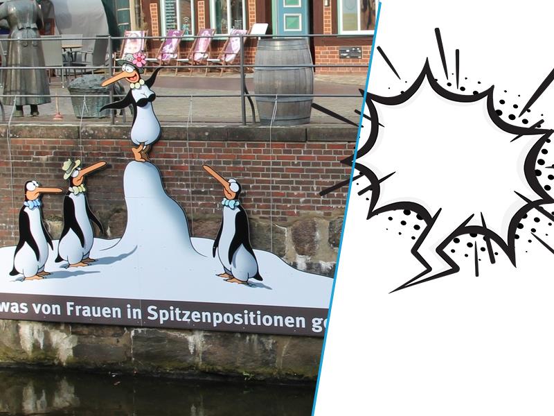 Stein des Anstoßes: Tetsches Pinguin-Cartoon am Stader Fischmarkt.