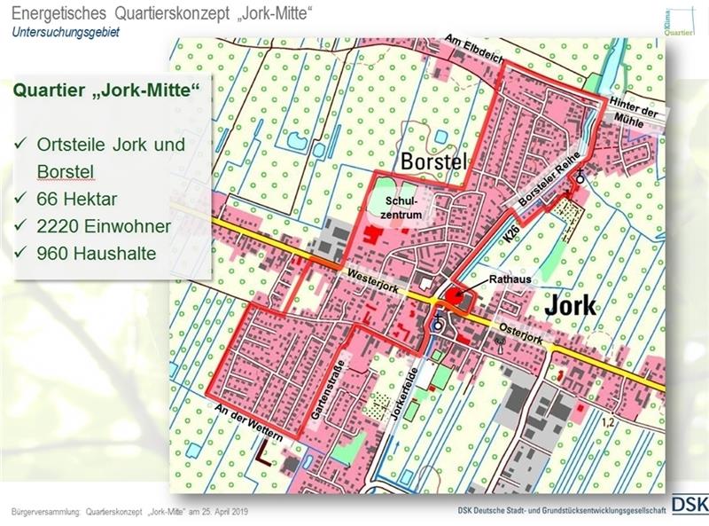 Steuersparoase: In dem rot umrandeten Bereich will die Gemeinde Jork ein Sanierungsgebiet festsetzen.