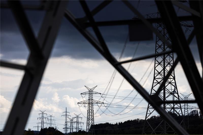 Strommasten stehen unter dunklen Wolken - auch für die Wirtschaft sieht es für die niedersächsische Wirtschaft eher schwarz aus. Foto: Ole Spata/dpa