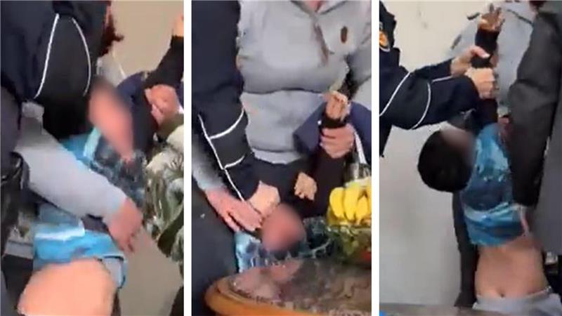 Szenen der umstrittenen Inobhutnahme in Bremerhaven: Eine Beamtin der Polizei und eine Mitarbeiterin des Jugendamtes schaffen einen sechsjährigen Jungen mit Gewalt aus der Wohnung seiner Familie. Foto: Screenshot / Grafik: Charlene Schnibbe