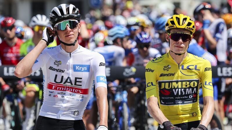 Wettlauf um das Tour-Spektakel Tadej Pogacar (l) ist der große Favorit für die Tour de France. Ob Titelverteidiger Jonas Vingegaard (r) bei der Frankreich-Rundfahrt am Start ist, steht noch nicht fest.