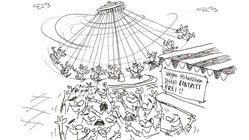Comic-Strips und Gedichte: Satire-Lesung mit Hauck & Bauer und Gsella Technischer Defekt: Ein Cartoon der Karikaturisten Elias Hauck & Dominik Bauer.