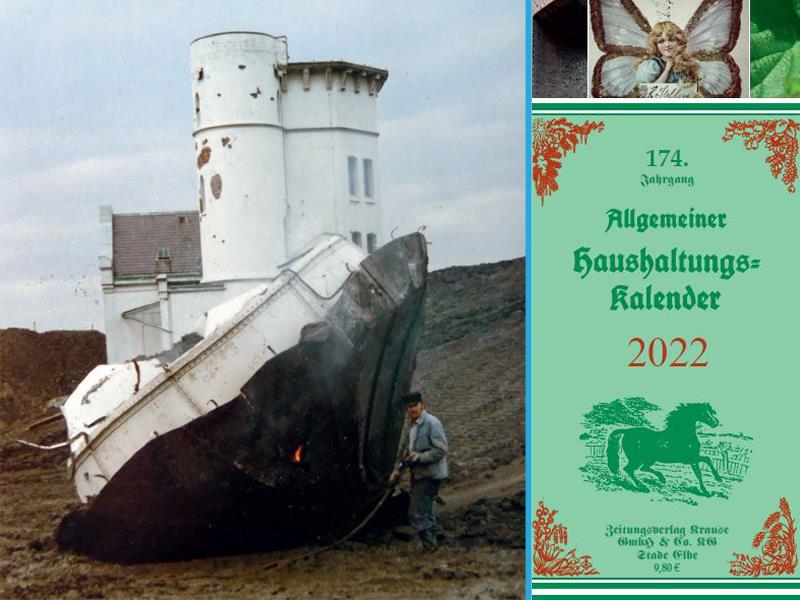 Von Türmen und alten Totenbrücken: Der Grüne Kalender ist zurück Thema im neuen Grünen Kalender: Der Abriss des alten Leuchtturms auf Krautsand. Das Wahrzeichen musste 1978 dem neuen Deich weichen, der die Elbinsel vor weiteren Sturmfluten schützen soll. Foto: Eylmann/Umland