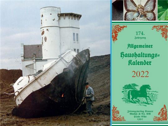 Thema im neuen Grünen Kalender: Der Abriss des alten Leuchtturms auf Krautsand. Das Wahrzeichen musste 1978 dem neuen Deich weichen, der die Elbinsel vor weiteren Sturmfluten schützen soll. Foto: Eylmann/Umland