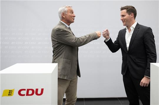 Thomas Strobl (l) verzichtet auf eine erneute Kandidatur für den CDU-Landesvorsitz. Als Nachfolge schlägt er Manuel Hagel vor.