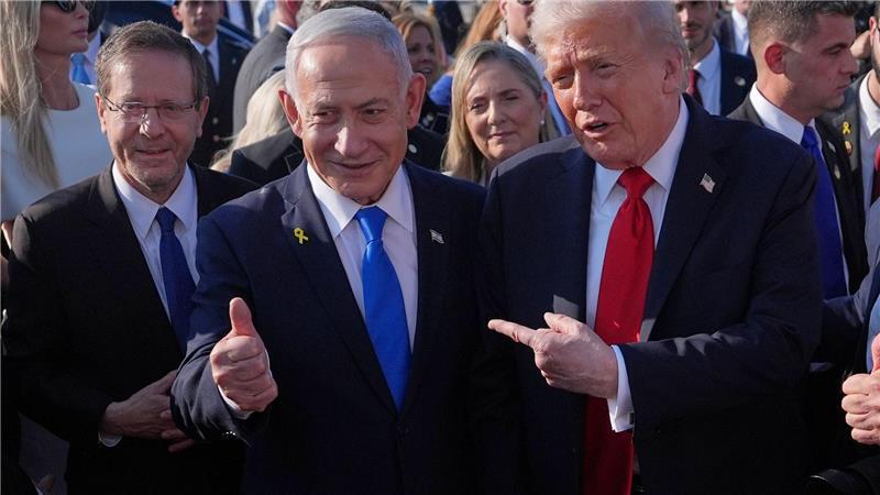 US-Präsident Donald Trump (r-l), der israelische Ministerpräsident Benjamin Netanjahu und Israels Präsident Izchak Herzog. (Archivbild)