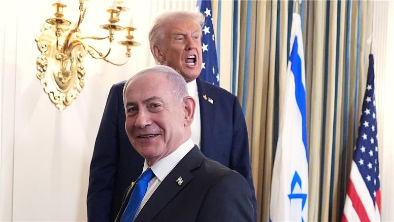 Bilder des Tages US-Präsident Donald Trump und der israelische Ministerpräsident Benjamin Netanjahu nehmen an einer Pressekonferenz im Weißen Haus teil.