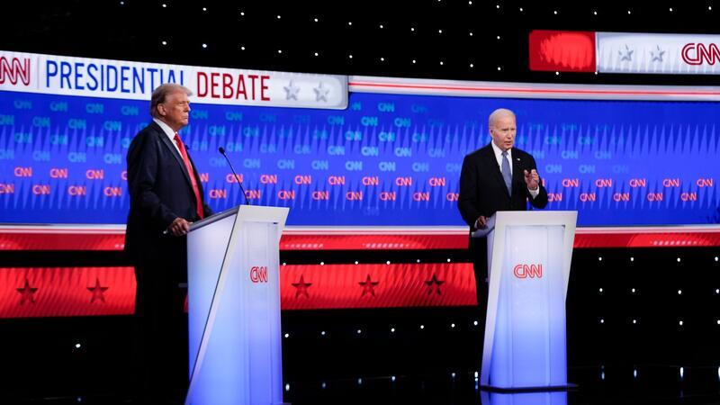 Nach TV-Duell: Bei US-Demokraten geht die Angst um US-Präsident Joe Biden und sein Herausforderer Donald Trump (l) treten bei einem TV-Duell gegeneinander an.
