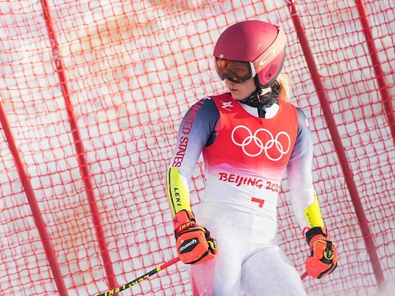 US-Star Mikaela Shiffrin ist im Riesenslalom ausgeschieden. Foto: Michael Kappeler/dpa